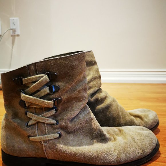Olive green grungy suede Nine West boots - Picture 5 of 10